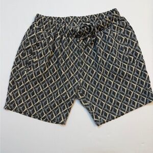 Fleece factory Diamond Pattern Knit Drawstring Shorts - Blue & Cream